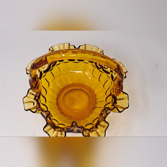 Fenton Amber Glass Thumbprint Basket With Ruffled Edge - Picture 4 of 5